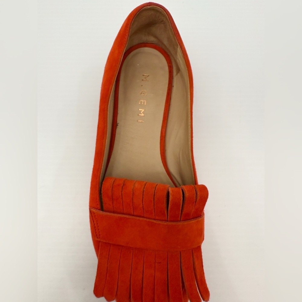 M. Gemi Burnt Orange Suede Leather Fringe Loafers - 36.5 - Picture 9 of 15